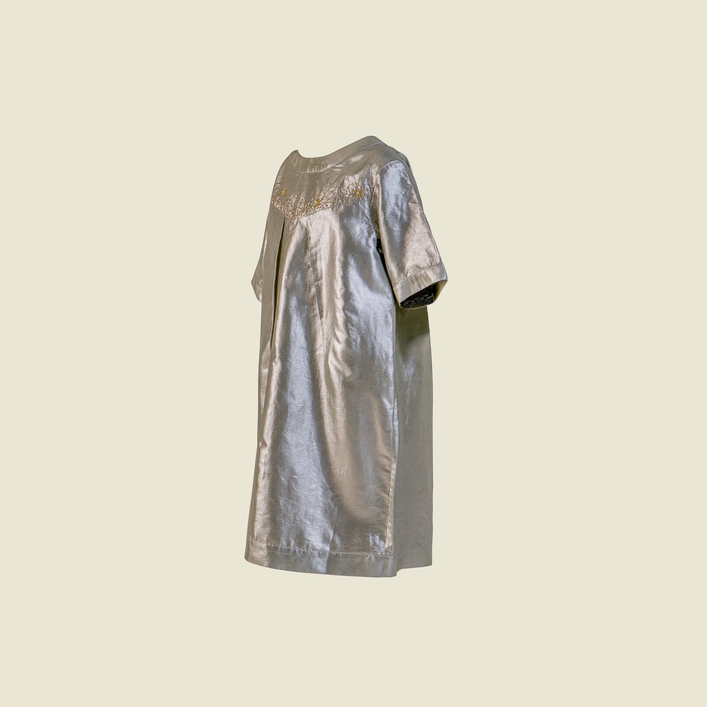 Short Sleeves Silk Taffeta Dress (Side View)-Gizelle Silver By Tilahn