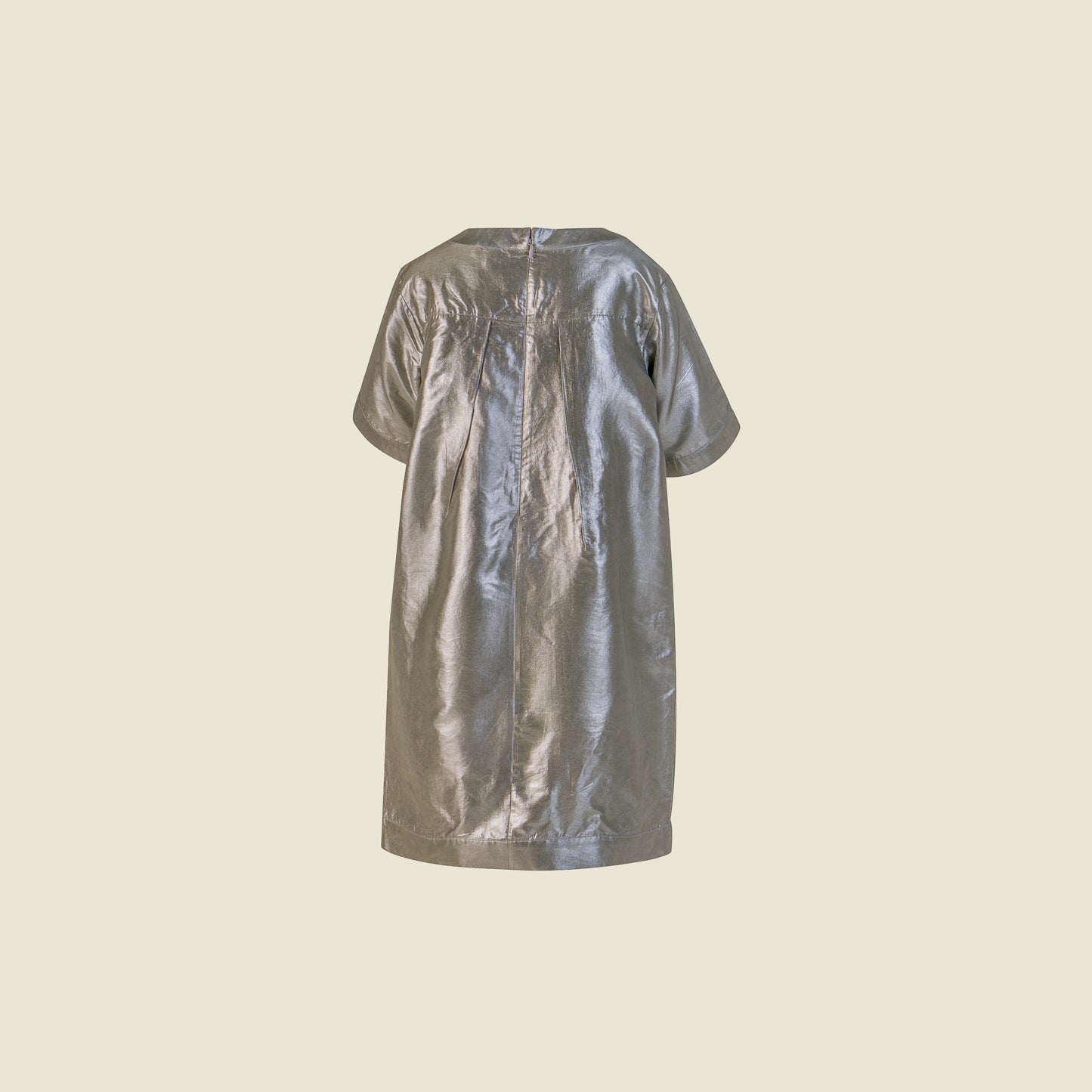 Short Sleeves Silver Silk Taffeta Dress (Back View)-Gizelle Silver By Tilahn