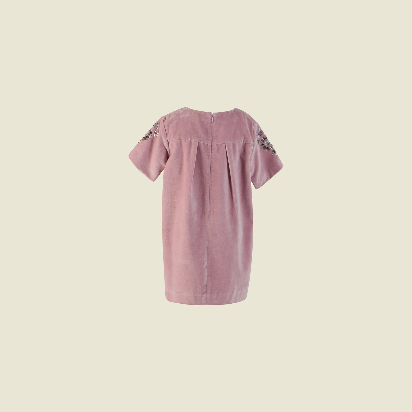 Cotton Velvet Short Sleeves Dress (Back View)-Gizelle Pink By Tilahn
