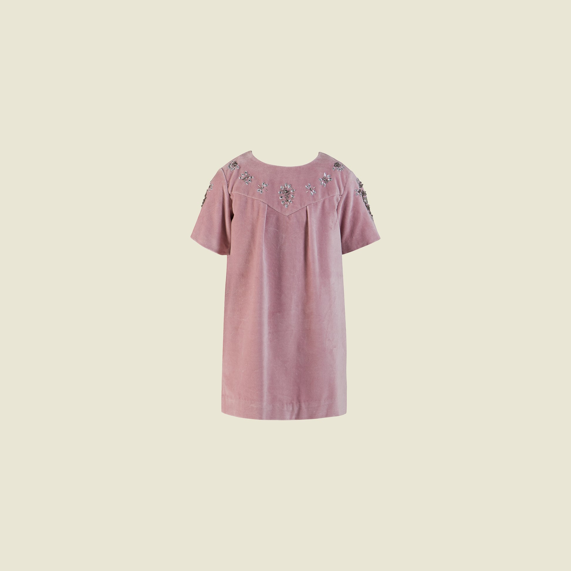 Cotton Velvet Short Sleeves Dress (Front View)-Gizelle Pink By Tilahn