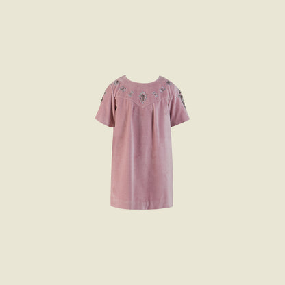 Cotton Velvet Short Sleeves Dress (Front View)-Gizelle Pink By Tilahn
