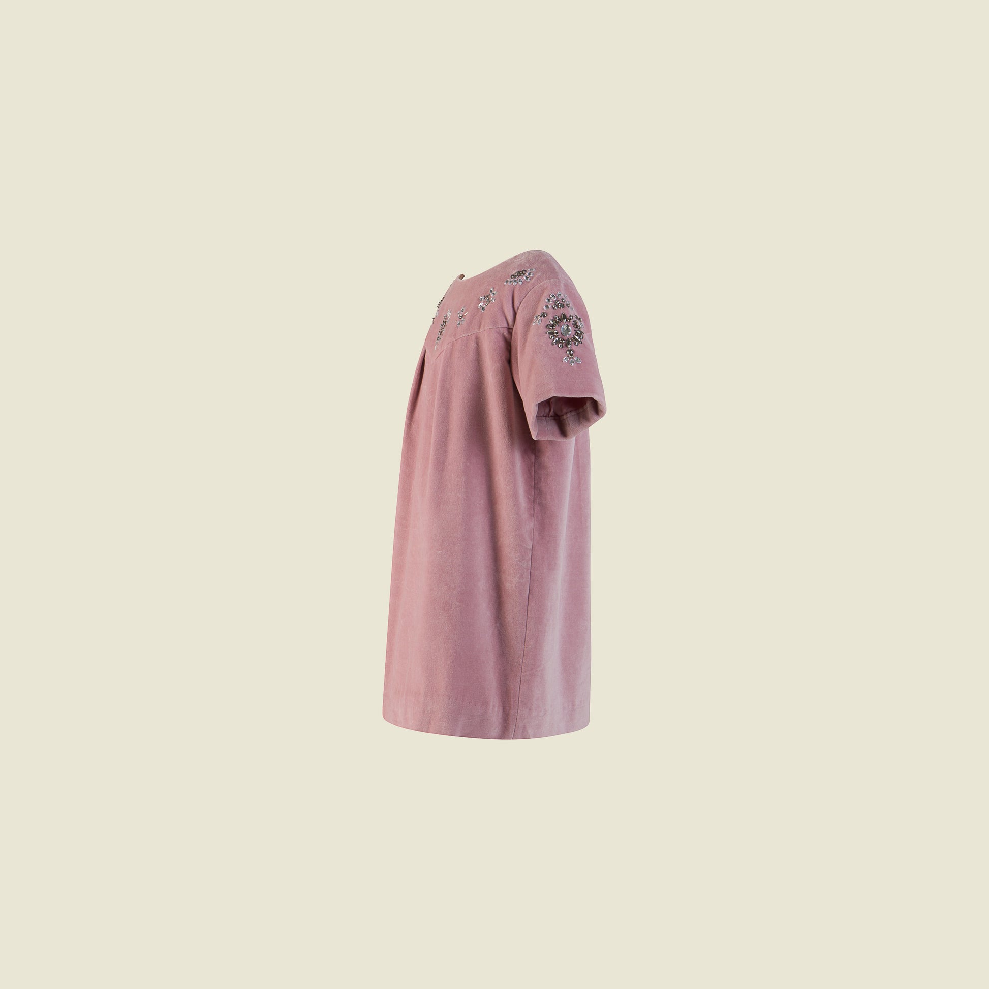 Cotton Velvet Short Sleeves Dress (Side View)-Gizelle Pink By Tilahn