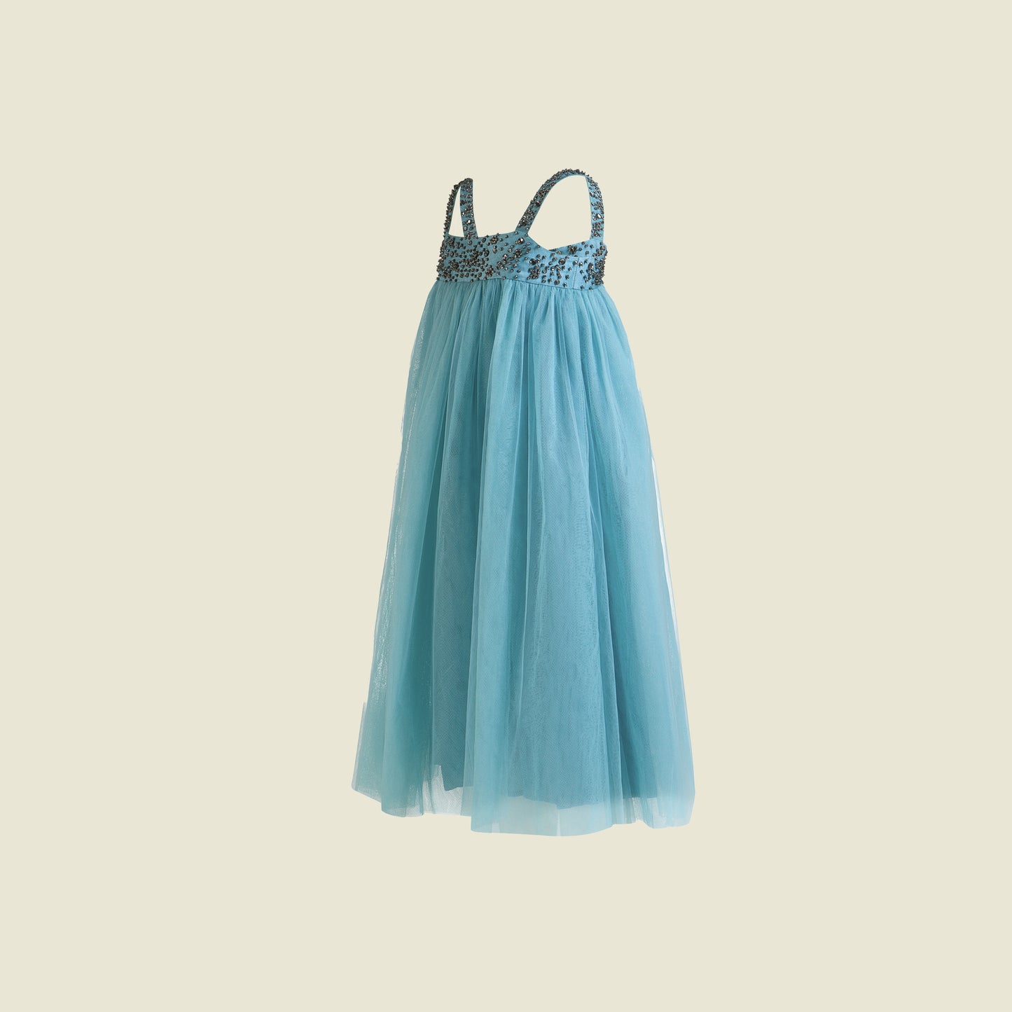 Full length multi layered  tulle dress(Side View)-Gislaine Blue By Tilahn