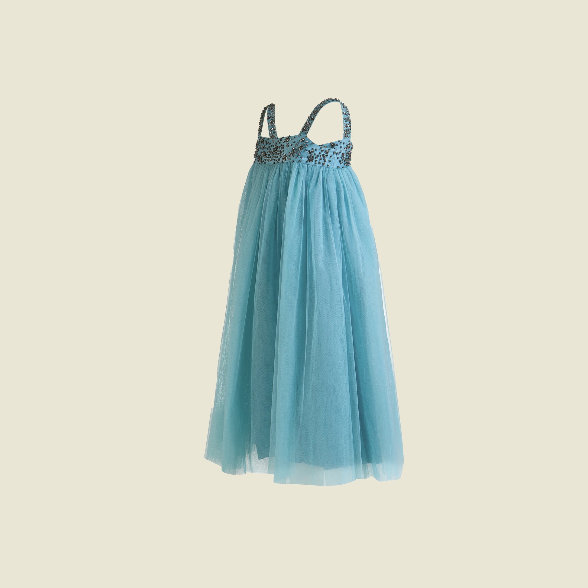 Full length multi layered  tulle dress(Side View)-Gislaine Blue By Tilahn