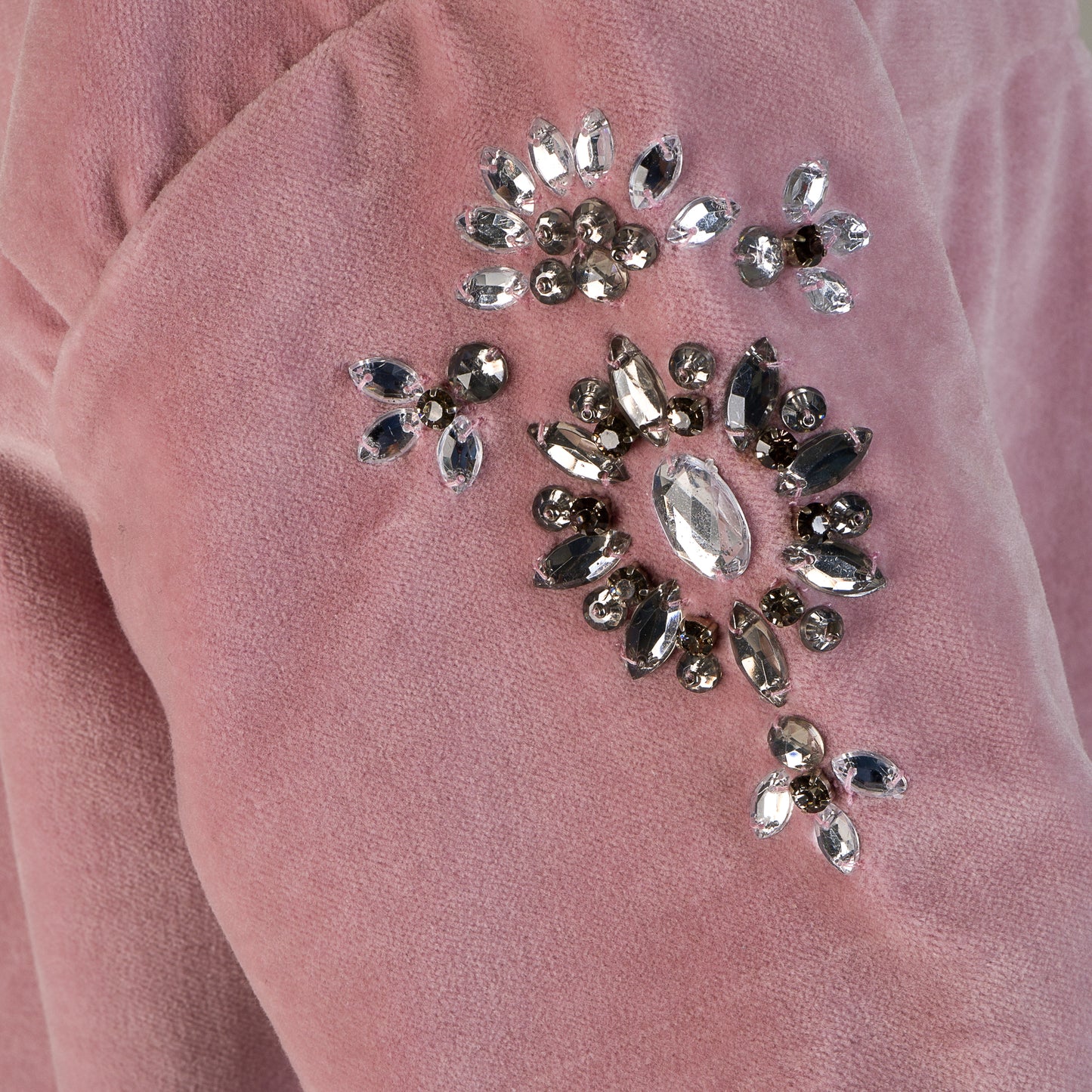 Hand Embroidery On Cotton Velvet Short Sleeves Dress-Gizelle Pink By Tilahn