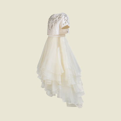 Hand Embroidery on Sleeveless silk taffeta layered ruffles dress (Side View)-Gabrielle Beads By Tilahn 