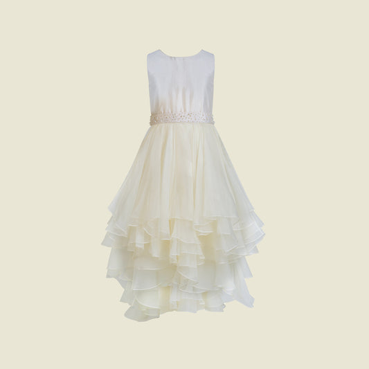 Sleeveless silk taffeta layered ruffles dress (Front View)-Gabrielle Pearls By Tilahn