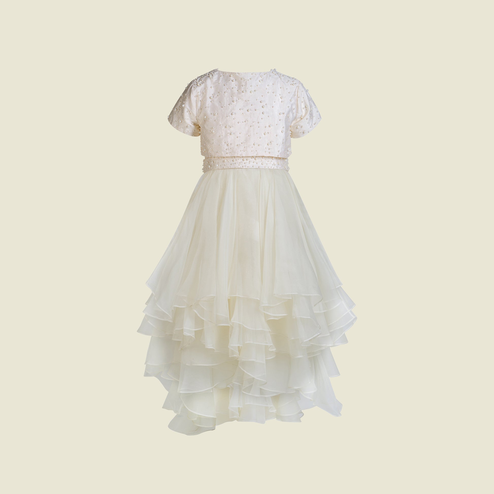  Sleeveless silk taffeta layered ruffles dress with Bolero (Front View)-Gabrielle Pearls By Tilahn