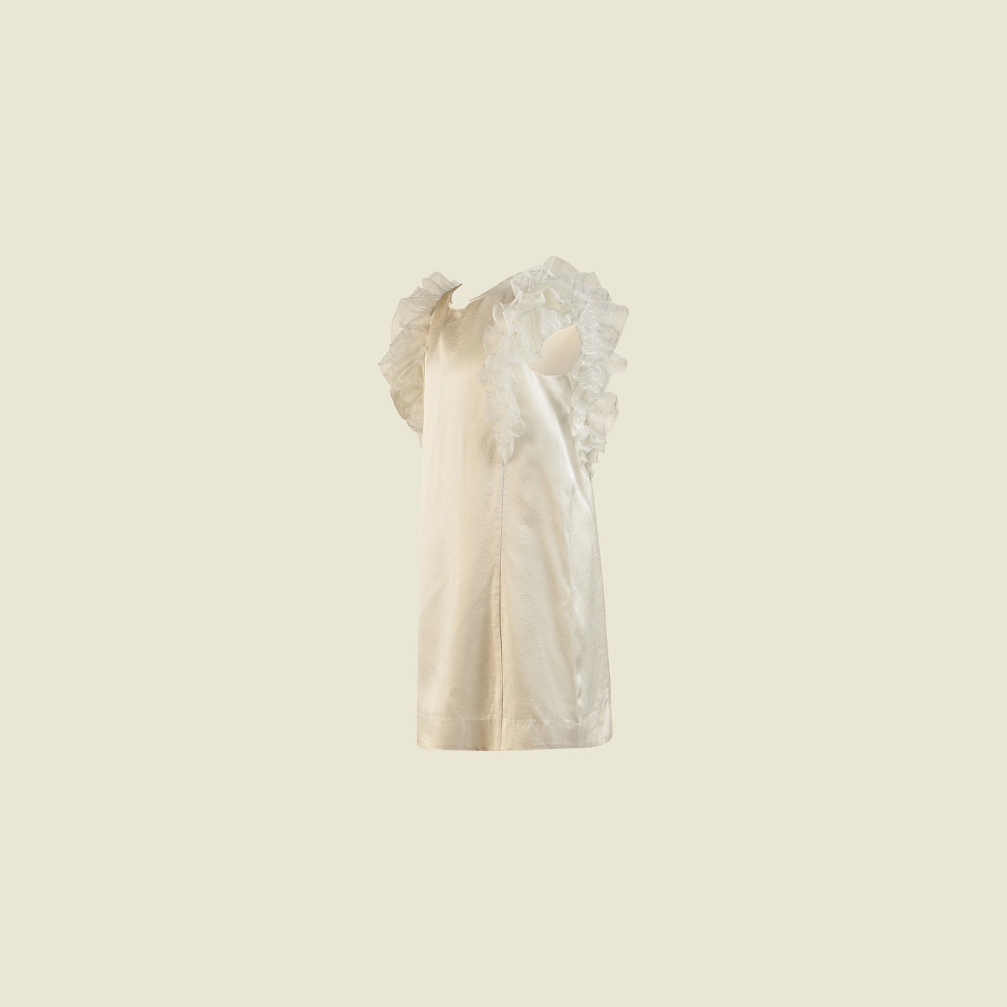 Straight Cut White Satin Dress (Side view)-Grace by Tilahn